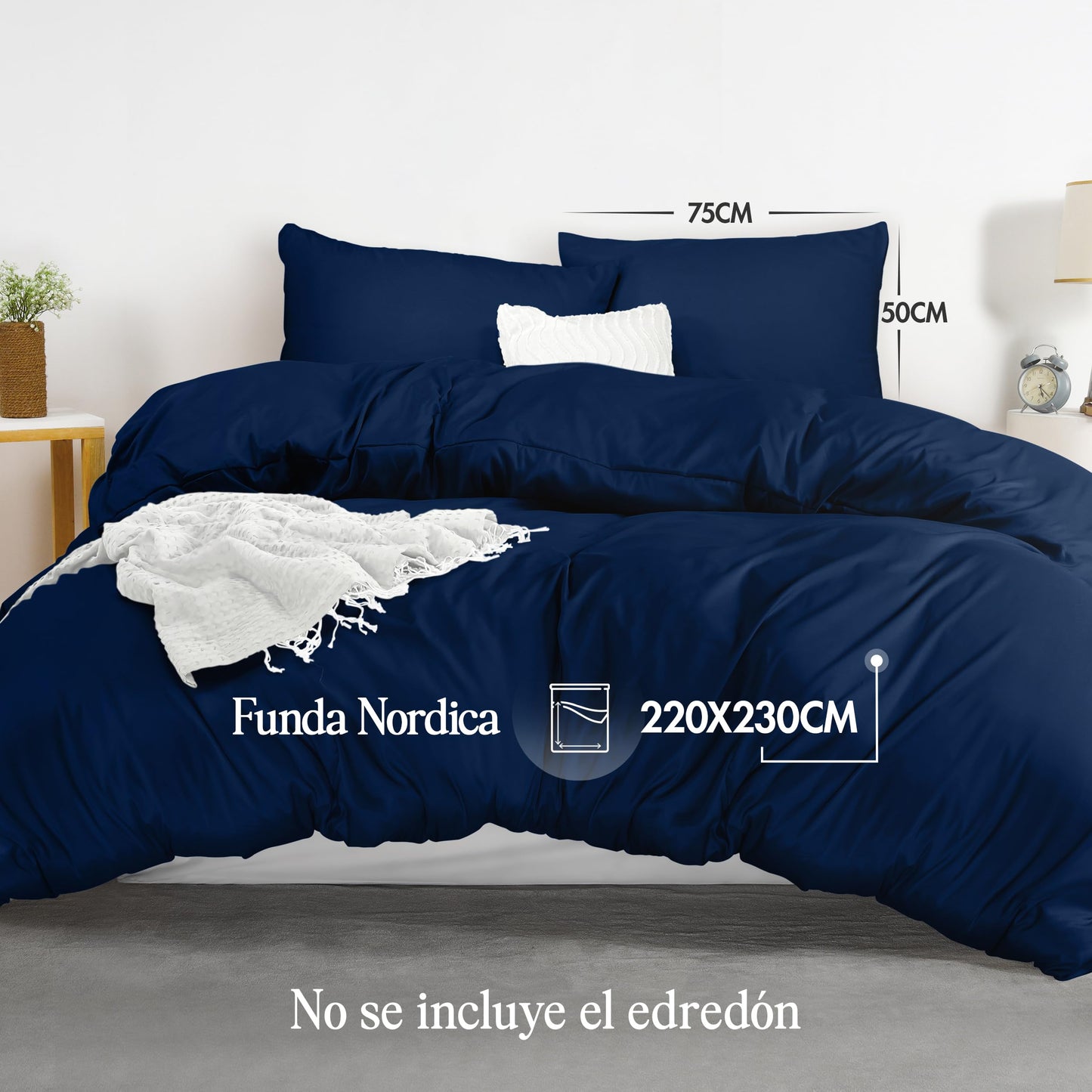 Utopia Bedding Funda Nordica Cama 150 - Microfibra Juego de Funda Edredon 230x220 cm y 2 Fundas de Almohada 50x75 cm (Azul Marino)