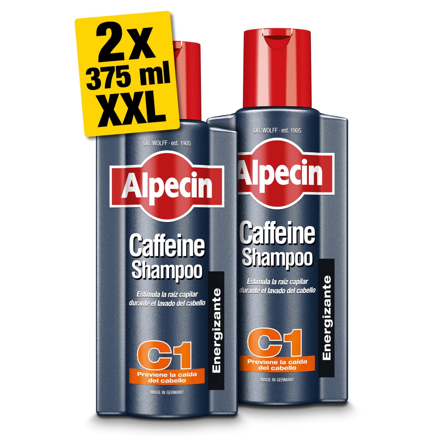 Alpecin Caffeine Shampoo C1 2x 375ml | Champu anticaida hombre y con cafeina | Tratamiento para la caida del cabello | Alpecin Shampoo Anti Hair Loss Treatment Men