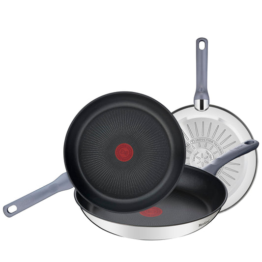 Tefal Daily Cook - Juego de 3 Sartenes de 20, 24 y 26 cm de acero inoxidable, sartenes antiadherentes, tecnología Thermospot, cocción uniforme, todo tipo cocinas, sin PFOA, color negro