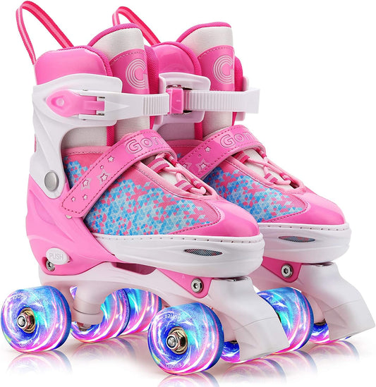 Gonex Patines 4 Ruedas Niña Patines en Paralelo Ajustables, Patines con Iluminación LED para Niñas y Niños Principiantes