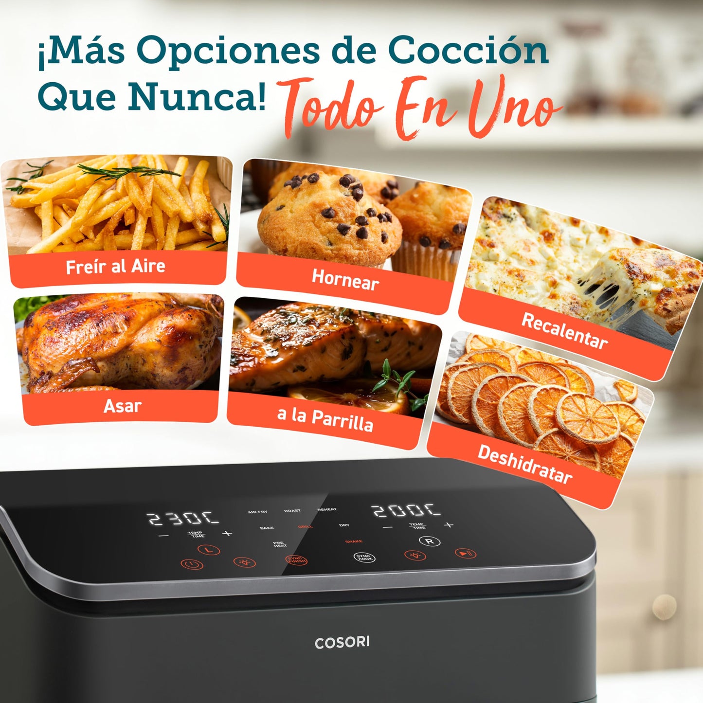 Cosori Freidora de Aire con Doble Cesta 8,5L Air Fryer, Capacidad Adecuada, Más Sano, SYNC Finish, 2-4 Personas, 10 en 1, 35-230℃, Uso Sencillo, Rápido y Crujiente, Acero Inox Interior