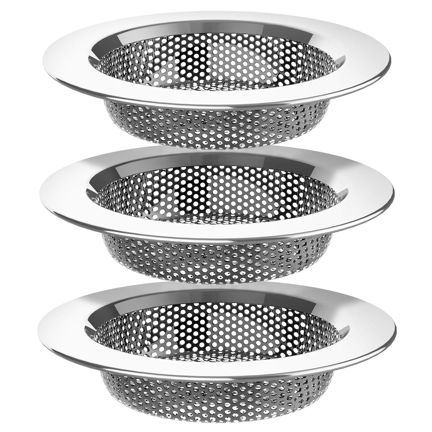 MR.SIGA Kitchen Sink Strainer, Stainless Steel Sink Drain Strainer, Dishwasher Safe, Outer Diameter 4.4 inch/11.2cm, Inner Diameter 3 inch/7.6cm, Pack of 3