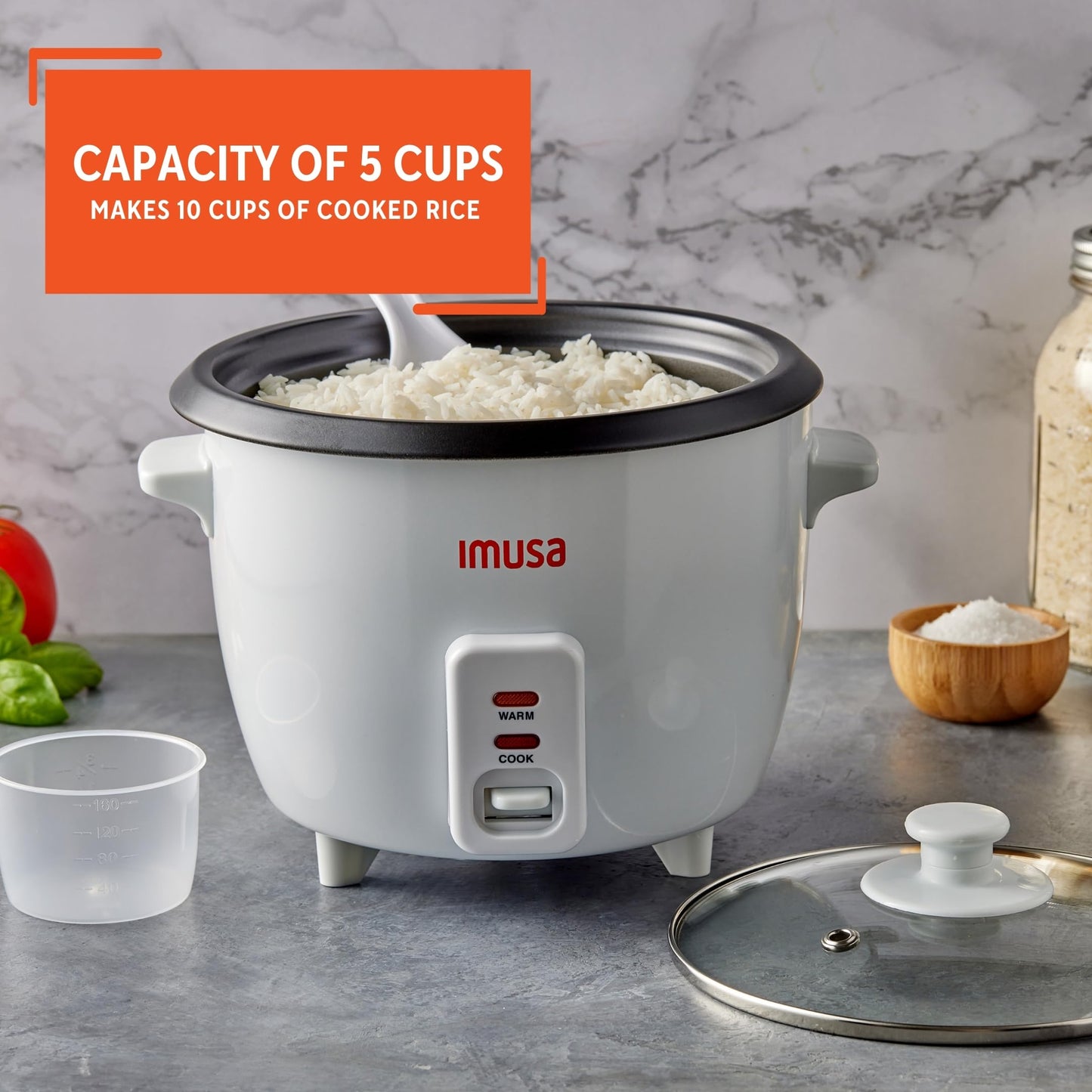 IMUSA USA GAU-00012 Electric NonStick Rice Cooker 5-Cup (Uncooked) 10-Cup (Cooked), White