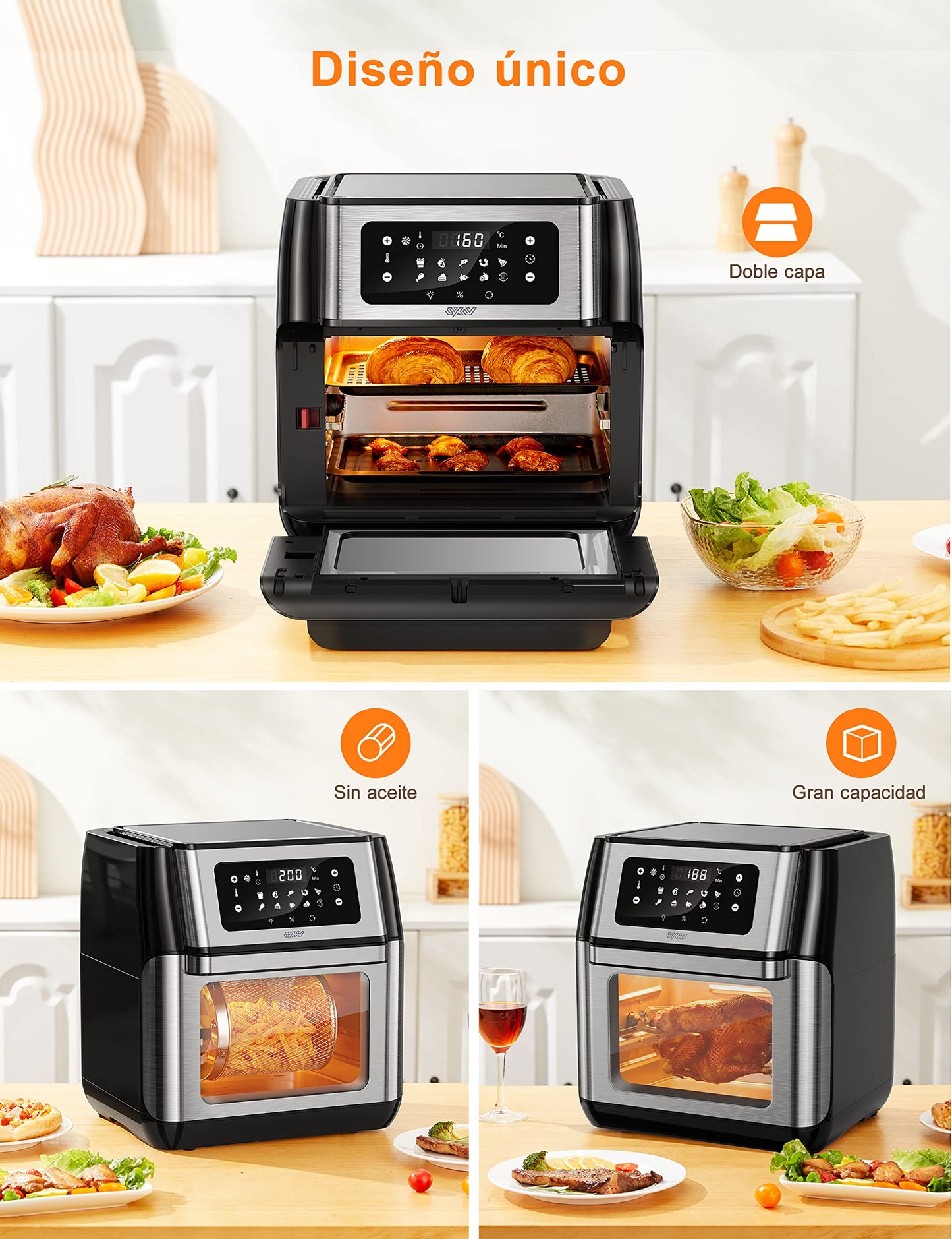 Innsky Freidora sin Aceite 10L, 1500W Freidora Aire con 10 Programas, Air Fryer con 6 Accesorios, Horno Aire Caliente, Deshidratar, Pantalla LED Táctil, Temporizador, con Recetas