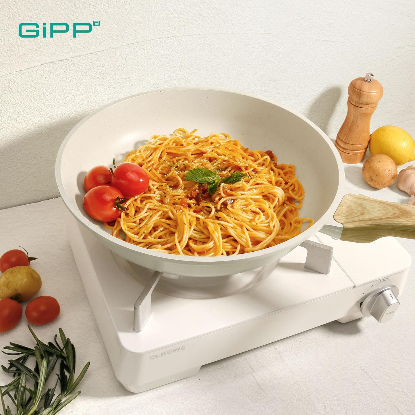 GiPP Sartén antiadherente - sartén antiadherente de granito, sartén de cocina no tóxica, bandeja de huevo frito con mango refrigerado, fácil de limpiar, compatible con la inducción (Blanco, 24cm)