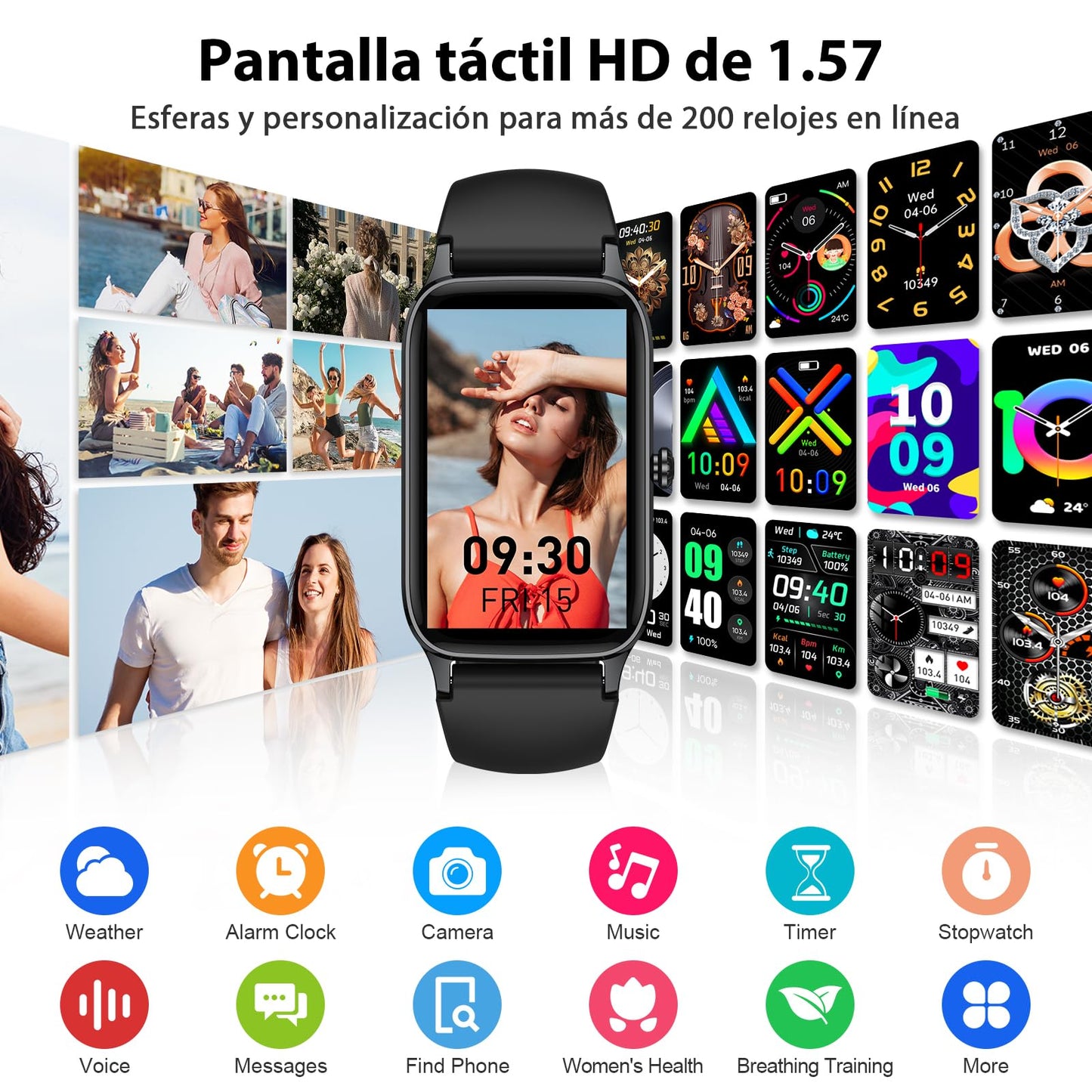 Reloj Inteligente Hombre Mujer con Llamadas, 1.57" HD Smartwatch con 112+ Modos Deportivo Pulsera Actividad, Podómetro/Pulsómetro/SpO2/Monitor de Sueño, IP68 Impermeable Smart Watch para Android iOS