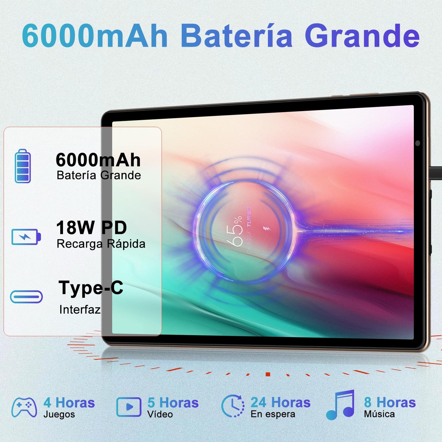 Biegedy Tablet 10 Pulgadas Android 14, 20GB RAM + 128GB ROM + TF 1GB, Dual Band WiFi 6, Widevine L1 / 5 MP + 8 MP / 1280 * 800 / Bluetooth 5.0, Octa-Core 1.8GHz Tablet con Teclado y Raton Oro