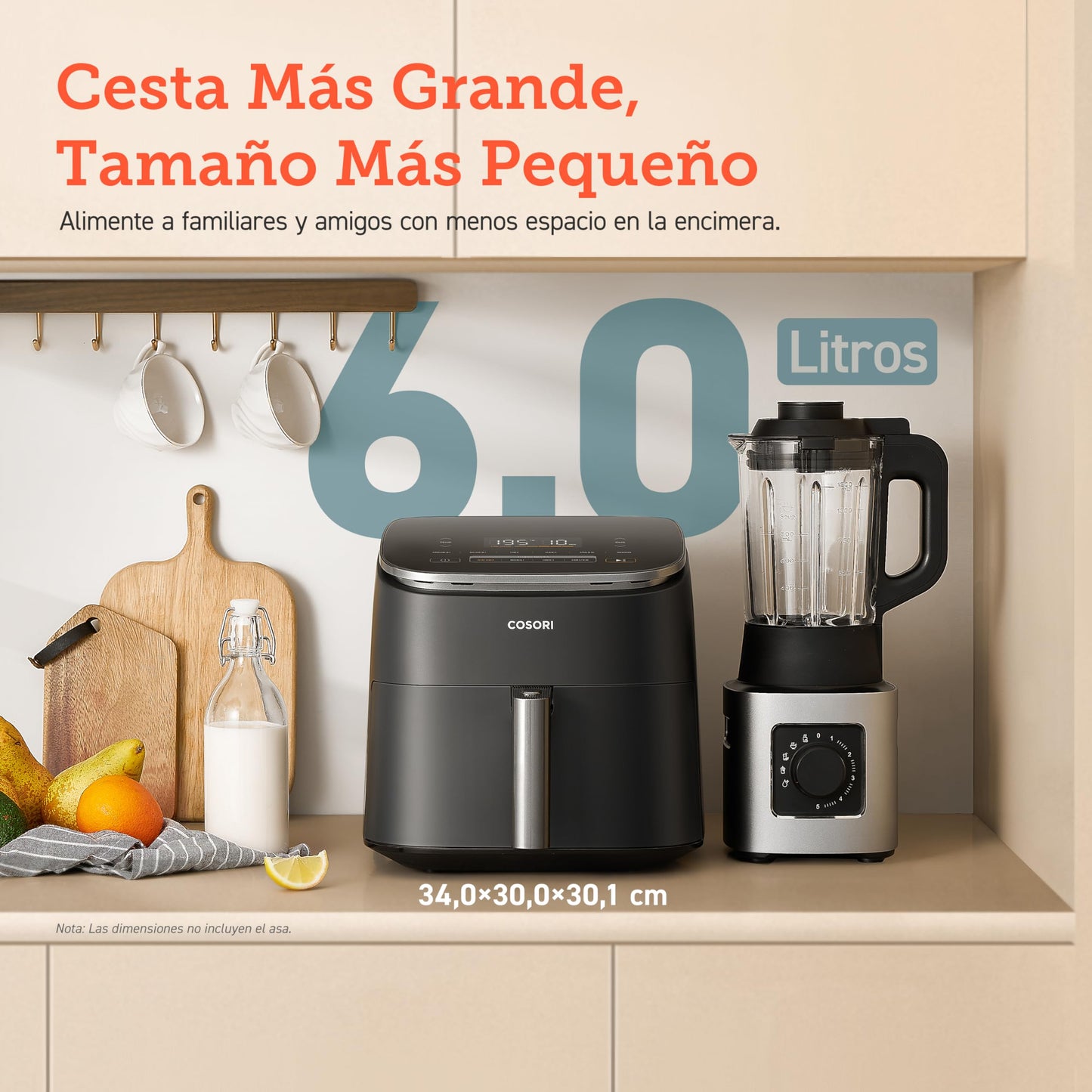 COSORI Freidora de Aire Turbo Blaze™ 6L, Air Fryer 46% Más Rápida con Motor DC, Freidora sin Aceite 9 en 1, con 117 Recetas de Chef, Apta para Lavavajillas, Freír, Hornear, Asar, Deshidratar, 1725W