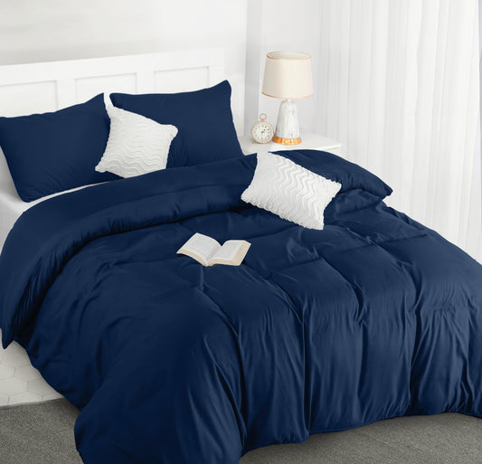 Utopia Bedding Funda Nordica Cama 150 - Microfibra Juego de Funda Edredon 230x220 cm y 2 Fundas de Almohada 50x75 cm (Azul Marino)