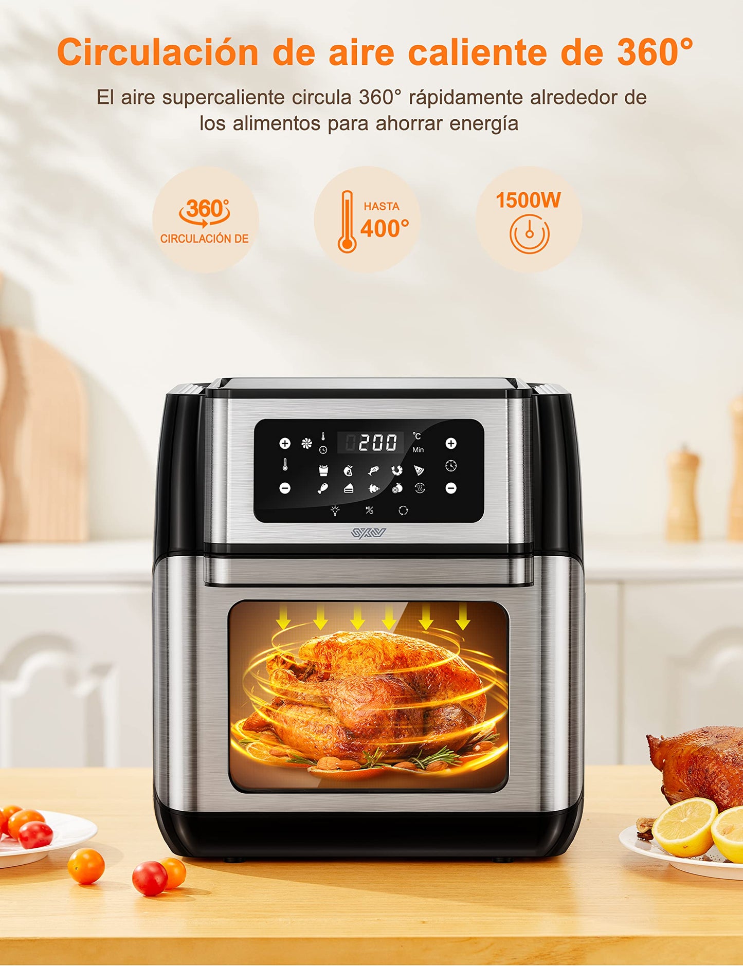 Innsky Freidora sin Aceite 10L, 1500W Freidora Aire con 10 Programas, Air Fryer con 6 Accesorios, Horno Aire Caliente, Deshidratar, Pantalla LED Táctil, Temporizador, con Recetas