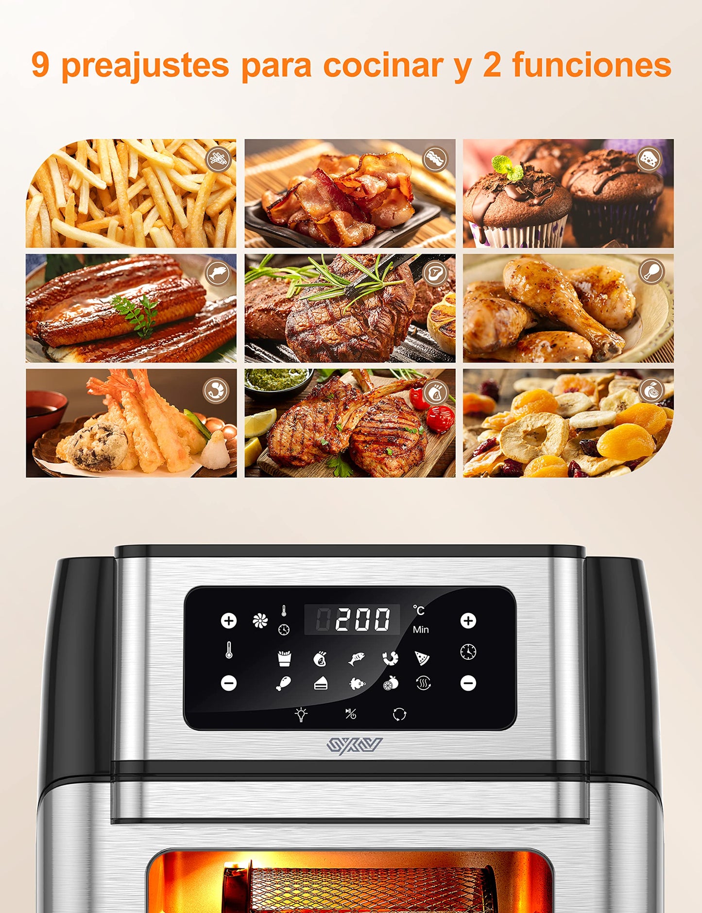 Innsky Freidora sin Aceite 10L, 1500W Freidora Aire con 10 Programas, Air Fryer con 6 Accesorios, Horno Aire Caliente, Deshidratar, Pantalla LED Táctil, Temporizador, con Recetas