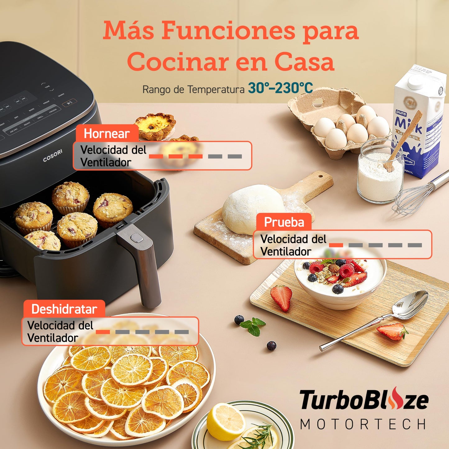 COSORI Freidora de Aire Turbo Blaze™ 6L, Air Fryer 46% Más Rápida con Motor DC, Freidora sin Aceite 9 en 1, con 117 Recetas de Chef, Apta para Lavavajillas, Freír, Hornear, Asar, Deshidratar, 1725W