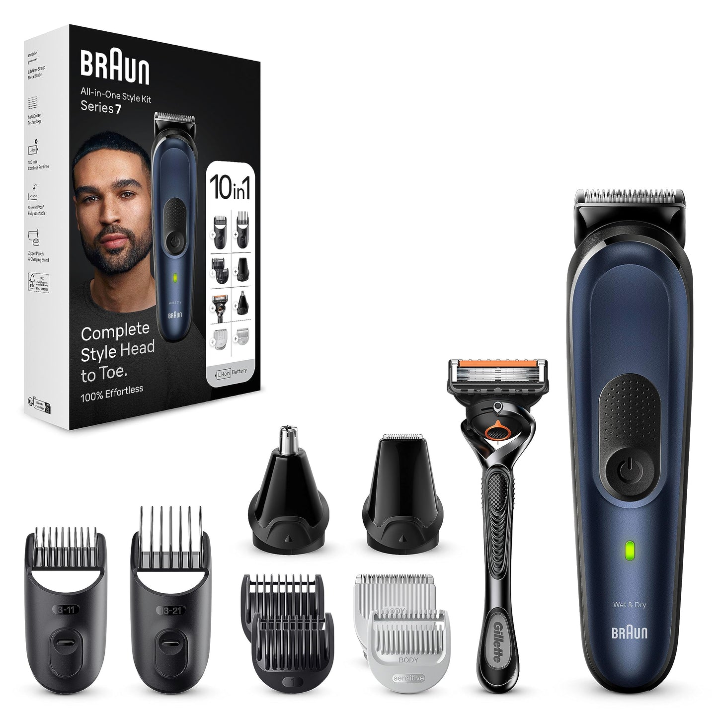 Braun Recortadora de Barba Series 7 Máquina Cortar Pelo, Máquina de afeitar, Cortapelos Hombre Kit 10 en 1 Para Barba, Pelos, Depilación Masculina, MGK7410,