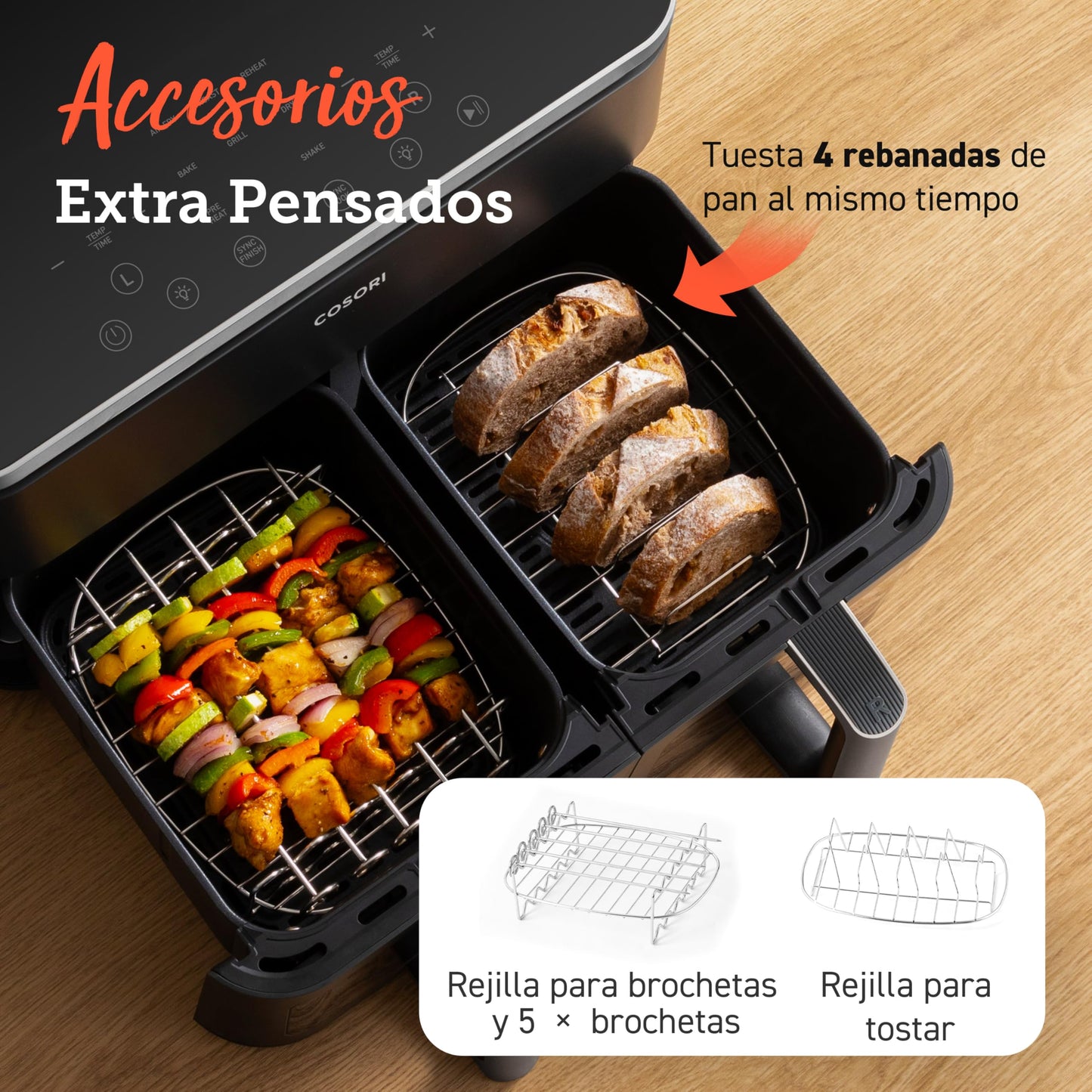 Cosori Freidora de Aire con Doble Cesta 8,5L Air Fryer, Capacidad Adecuada, Más Sano, SYNC Finish, 2-4 Personas, 10 en 1, 35-230℃, Uso Sencillo, Rápido y Crujiente, Acero Inox Interior