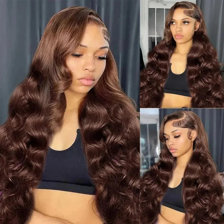 30 40 Inch Chocolate Brown Human Hair Wigs Body Wave 13x5 13x6 HD Lace Front Wig  Preplucked Water Wave #2 Red Colored For Women