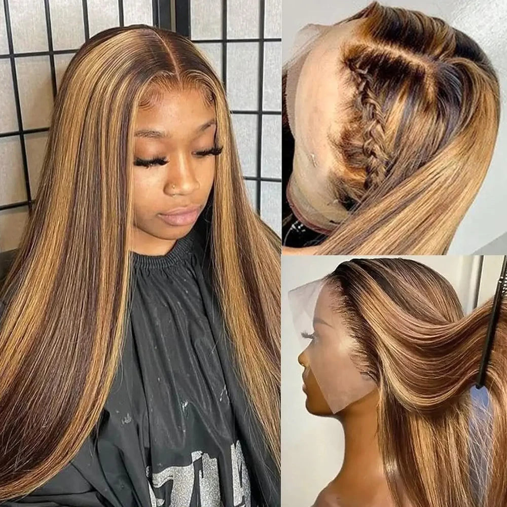 250 Density P4/27 Honey Blonde 360 Full HD Lace Frontal Wig 30 Inch Straight Lace Front Wigs Highlight Glueless Wig Human Hair