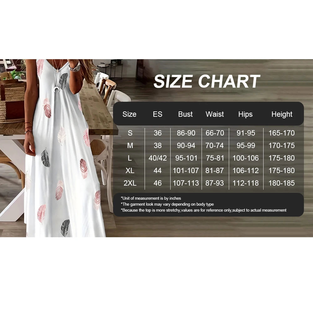 S-3XL Bohemian Style Beach Seaside Vacation Casual Dress Street Fashion Sleeveless Suspender Loose Large Size Long Dress