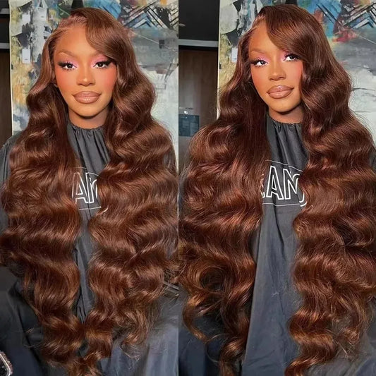 30 40 Inch Chocolate Brown Human Hair Wigs Body Wave 13x5 13x6 HD Lace Front Wig  Preplucked Water Wave #2 Red Colored For Women