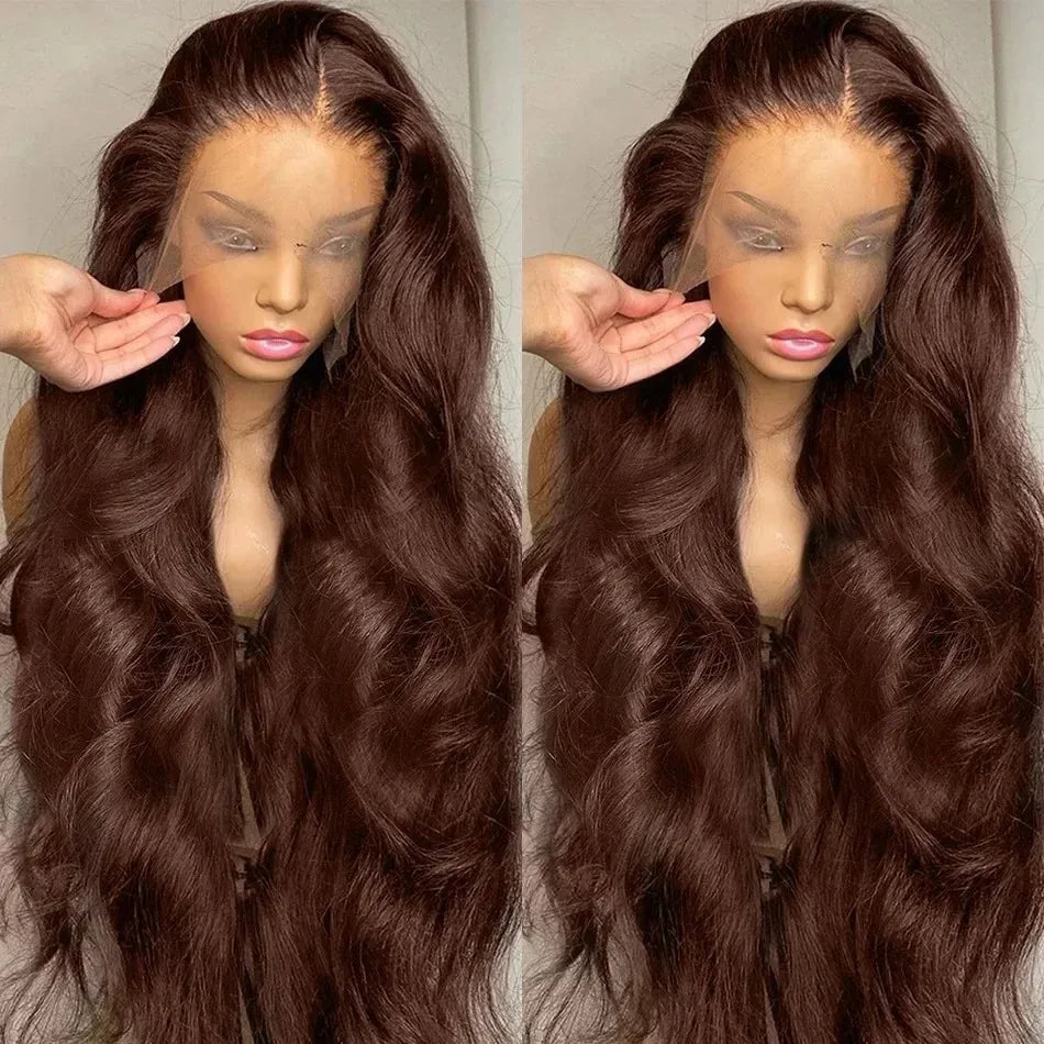 30 40 Inch Chocolate Brown Human Hair Wigs Body Wave 13x5 13x6 HD Lace Front Wig  Preplucked Water Wave #2 Red Colored For Women