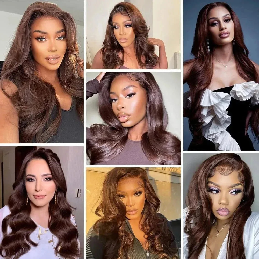 30 40 Inch Chocolate Brown Human Hair Wigs Body Wave 13x5 13x6 HD Lace Front Wig  Preplucked Water Wave #2 Red Colored For Women