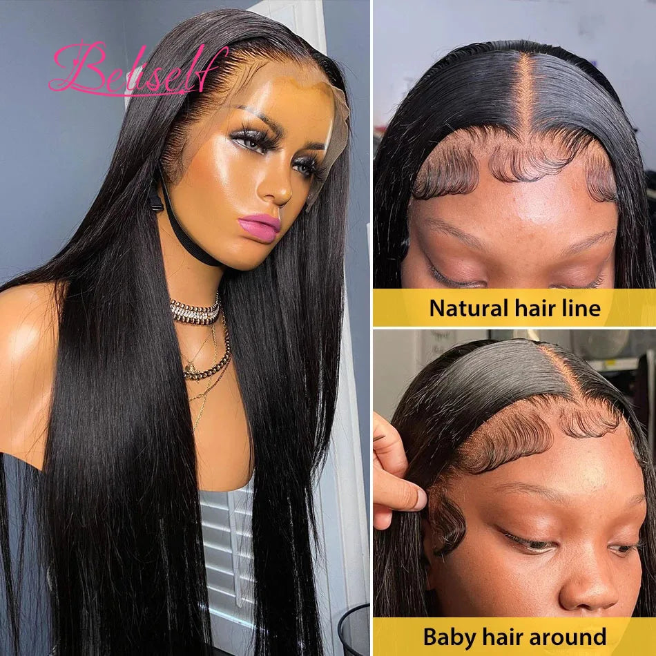 HD Transparent Lace Front Human Hair Wig 13x4 13x6 Straight Frontal Wig Pre Plucked 5x5 HD Lace Closure Wig Beliself Hair