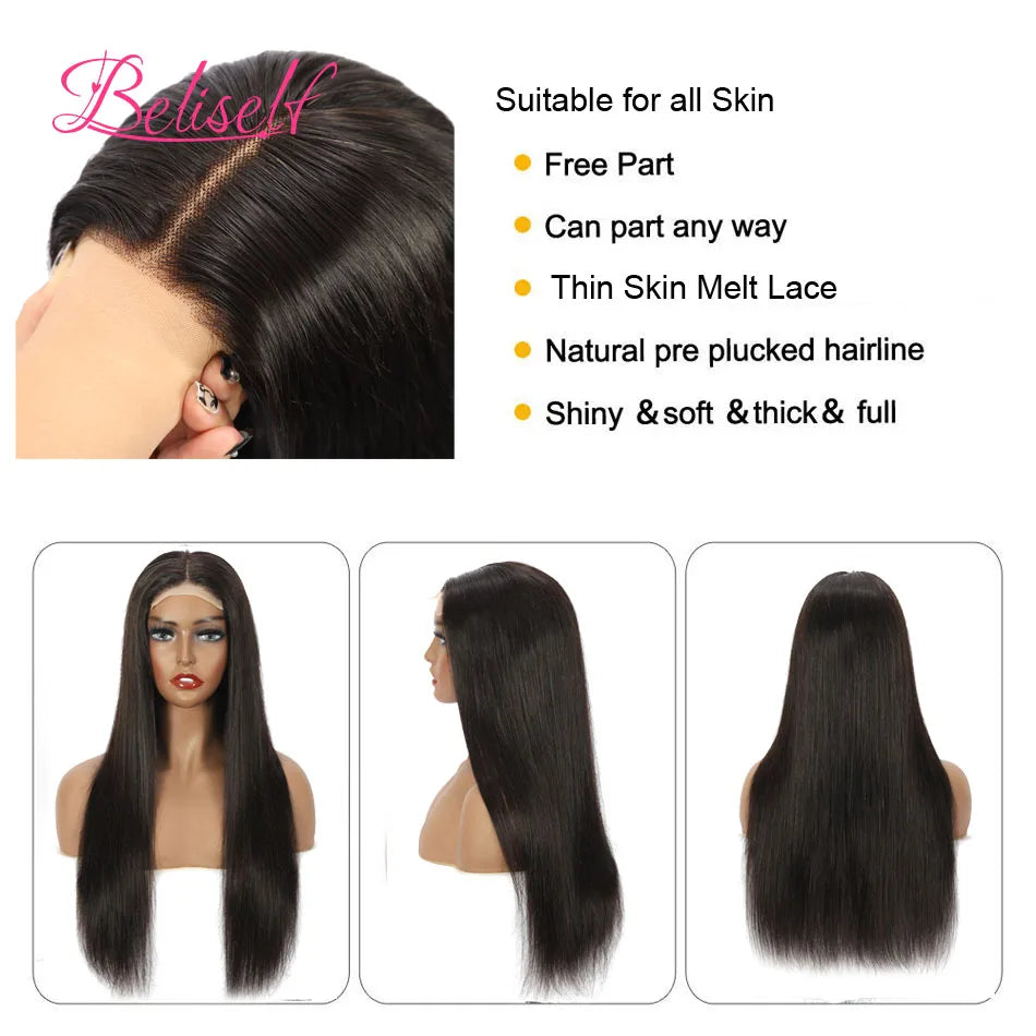 HD Transparent Lace Front Human Hair Wig 13x4 13x6 Straight Frontal Wig Pre Plucked 5x5 HD Lace Closure Wig Beliself Hair