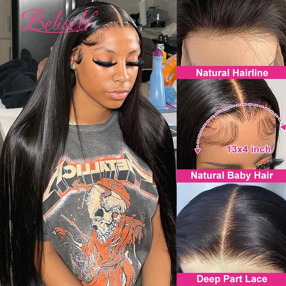 HD Transparent Lace Front Human Hair Wig 13x4 13x6 Straight Frontal Wig Pre Plucked 5x5 HD Lace Closure Wig Beliself Hair