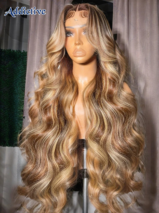 4/27 Highlight Wig Human Hair 13x4 Colored Lace Front Wigs Ombre Brown Body Wave Brazilian 13x6 HD Transparent Lace Frontal Wig