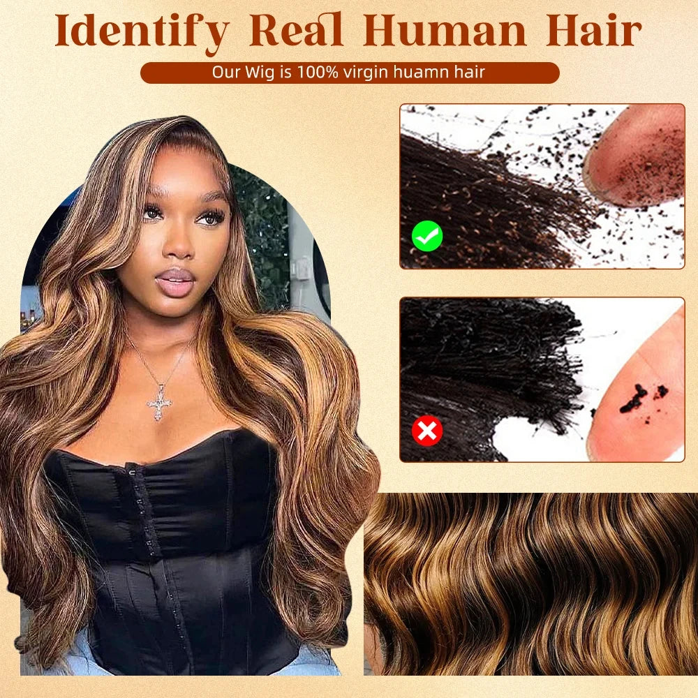 13x4 Highlight Ombre Lace Front Wig Human Hair 4/27 Body Wave Honey Blonde Pre Plucked With Baby Hair HD Lace Front Wigs 200%