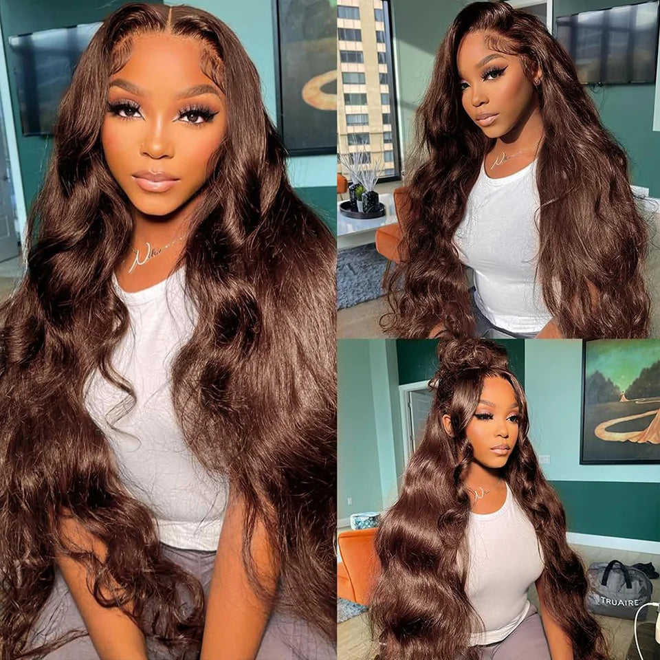 Body Wave Chocolate Brown 13x4 Lace Front WIgs 13x6 HD Lace Human Hair Wigs 100% Preplucked Color #4 Wigs On Sale For Women