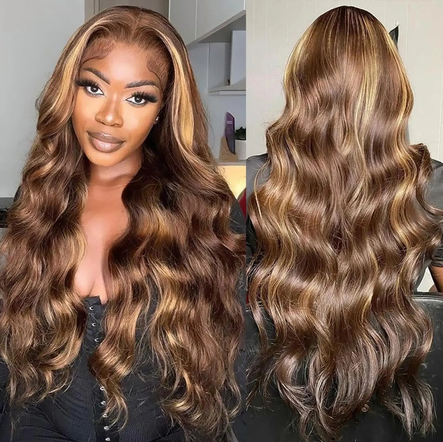 13x4 Highlight Ombre Lace Front Wig Human Hair 4/27 Body Wave Honey Blonde Pre Plucked With Baby Hair HD Lace Front Wigs 200%