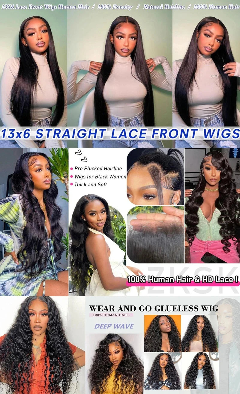 30 Inch Bone Straight Lace Front Wigs Human Hair Transparent 13x4 HD Lace Wig 13x6 Human Hair 180 Density Black Wigs For Women