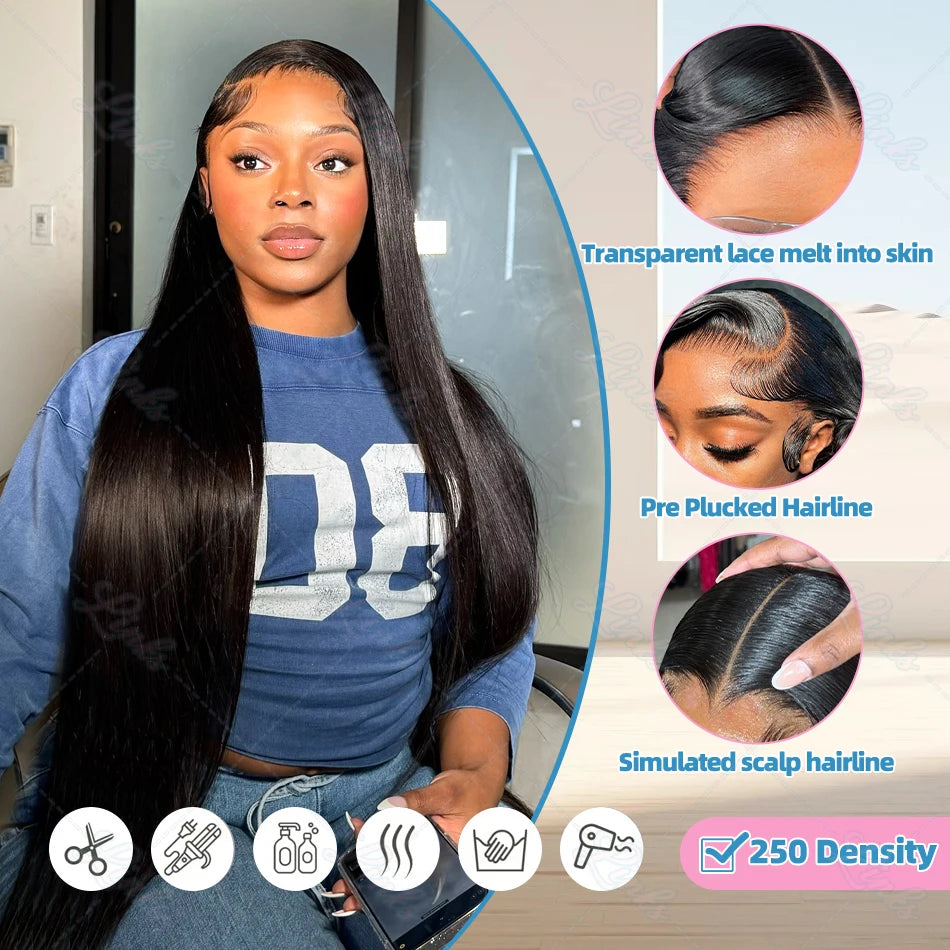 Links 30 Inch Bone Sraight 13x6 HD Transparent Lace Front Wig Human Hair 200 Density 13x4 Lace Frontal Wig For Women Pre Plucked