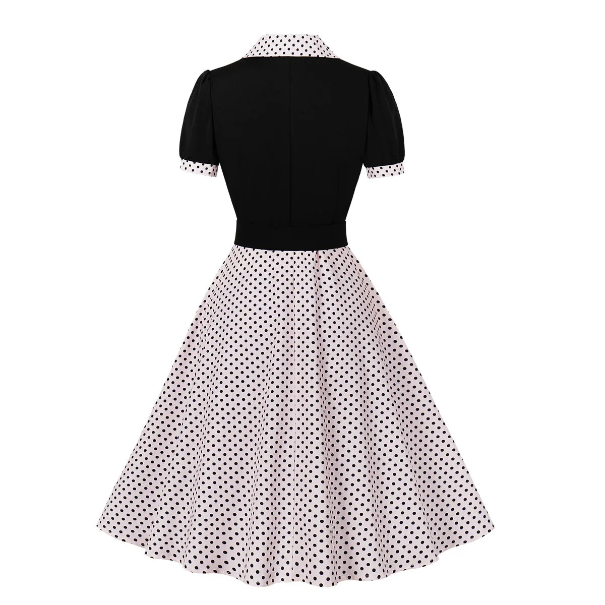 2024 New Fashion Polka Dot Vintage Pleated Dresses Retro Notched Collar Elegant Summer Women Short Sleeve Belted 1950s 60s Dress