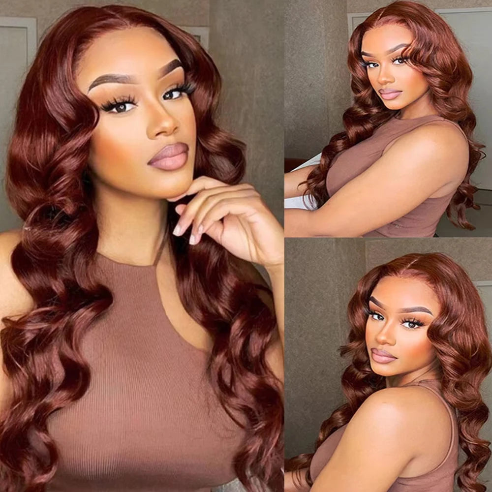 13x4 Reddish Brown Body Wave Lace Frontal Human Hair Wig 13x6 HD Lace Frontal Wig Brazilian Human Hair Wig Pre Plucked For Women