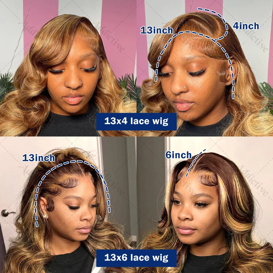 4/27 Highlight Wig Human Hair 13x4 Colored Lace Front Wigs Ombre Brown Body Wave Brazilian 13x6 HD Transparent Lace Frontal Wig