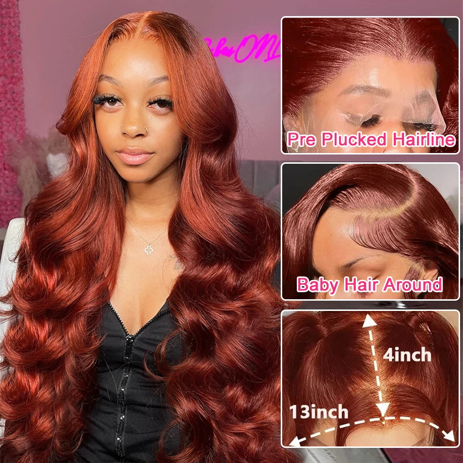 Reddish Brown Body Wave HD 13x4 13x6 Lace Frontal Human Hair Wig Colored Brazilian Remy Human Hair Wigs For Women Pre Plucked