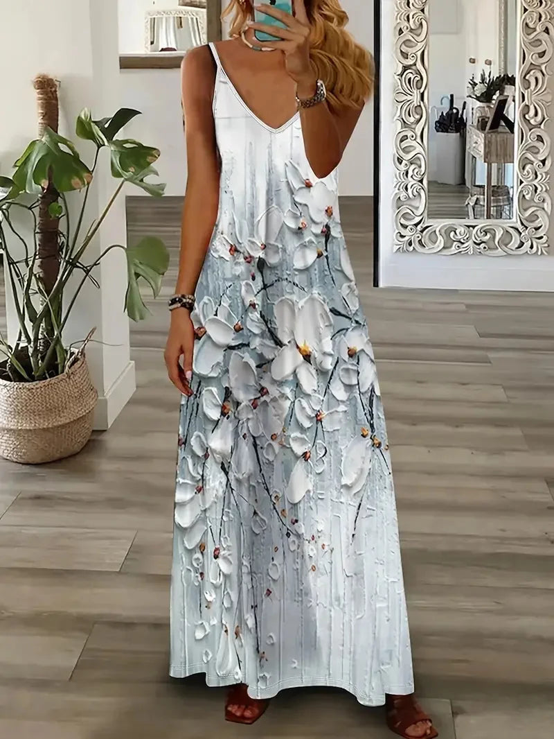 S-3XL Bohemian Style Beach Seaside Vacation Casual Dress Street Fashion Sleeveless Suspender Loose Large Size Long Dress