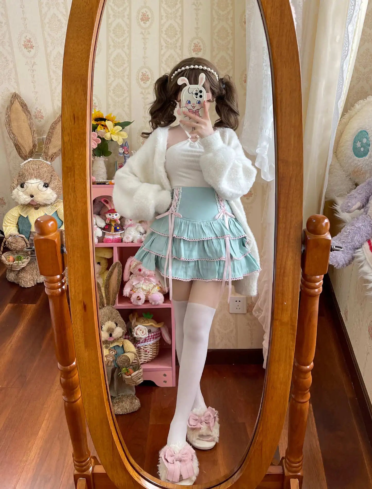 Japanese Harajuku Girls Kawaii Lace Pleated Skirts Women High Waist Bow Lace-up Fairy Y2k Aesthetic Cute Cake Mini Skirts