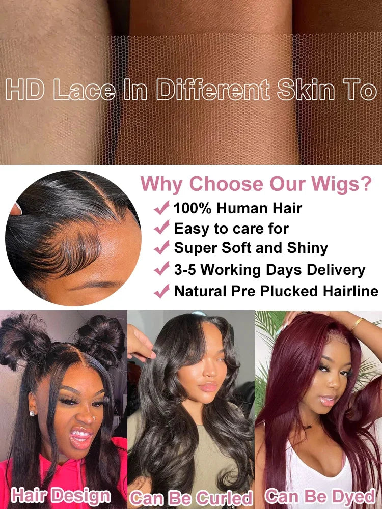 30 Inch Bone Straight Lace Front Wigs Human Hair Transparent 13x4 HD Lace Wig 13x6 Human Hair 180 Density Black Wigs For Women