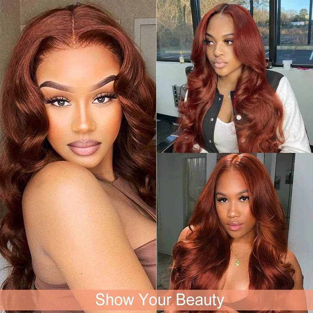 13x4 Reddish Brown Body Wave Lace Frontal Human Hair Wig 13x6 HD Lace Frontal Wig Brazilian Human Hair Wig Pre Plucked For Women