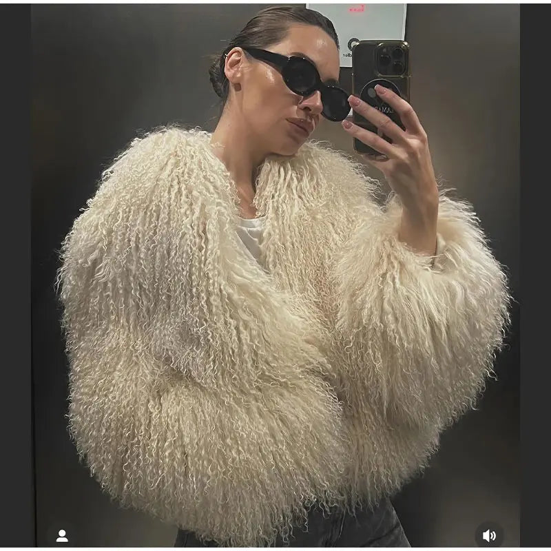 Autumn-winter Fluffy Faux Fur Coat For Ladies Warm Furry Long Sleeve Short Thick Coats 2024 Women Chic High Street Outerwear