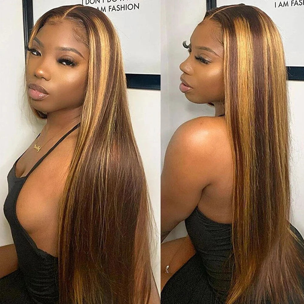 250 Density P4/27 Honey Blonde 360 Full HD Lace Frontal Wig 30 Inch Straight Lace Front Wigs Highlight Glueless Wig Human Hair