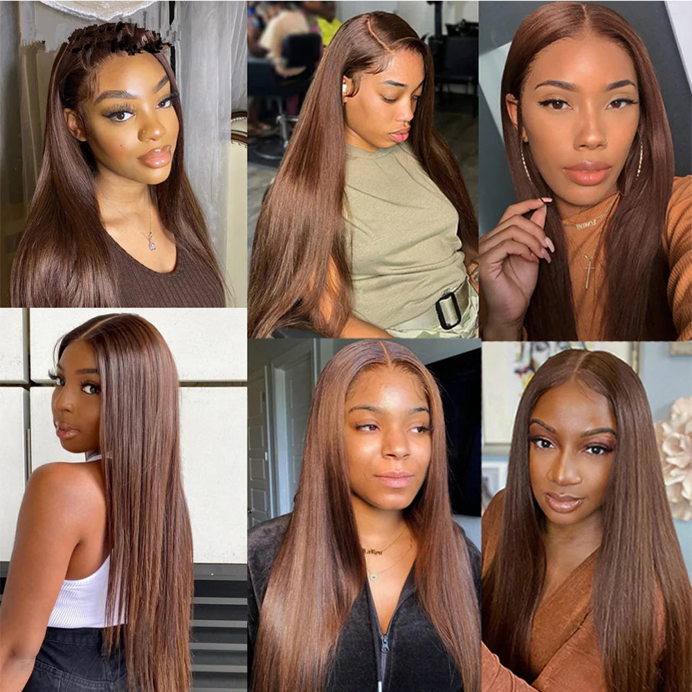 Dark Chocolate Brown Straight Lace Front Wig Colored Transparent Lace Frontal Wigs Human Hair Wigs For Women On Sale Clearance