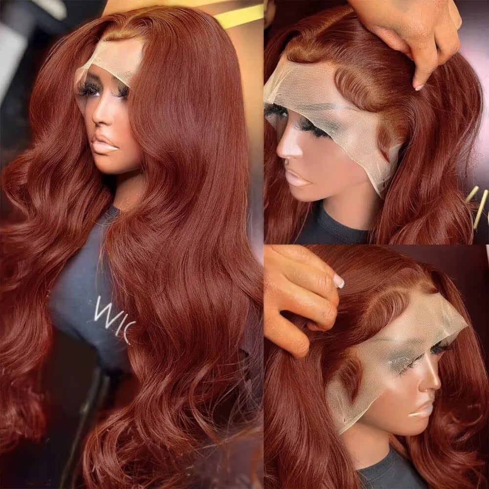 13x4 Reddish Brown Body Wave Lace Frontal Human Hair Wig 13x6 HD Lace Frontal Wig Brazilian Human Hair Wig Pre Plucked For Women