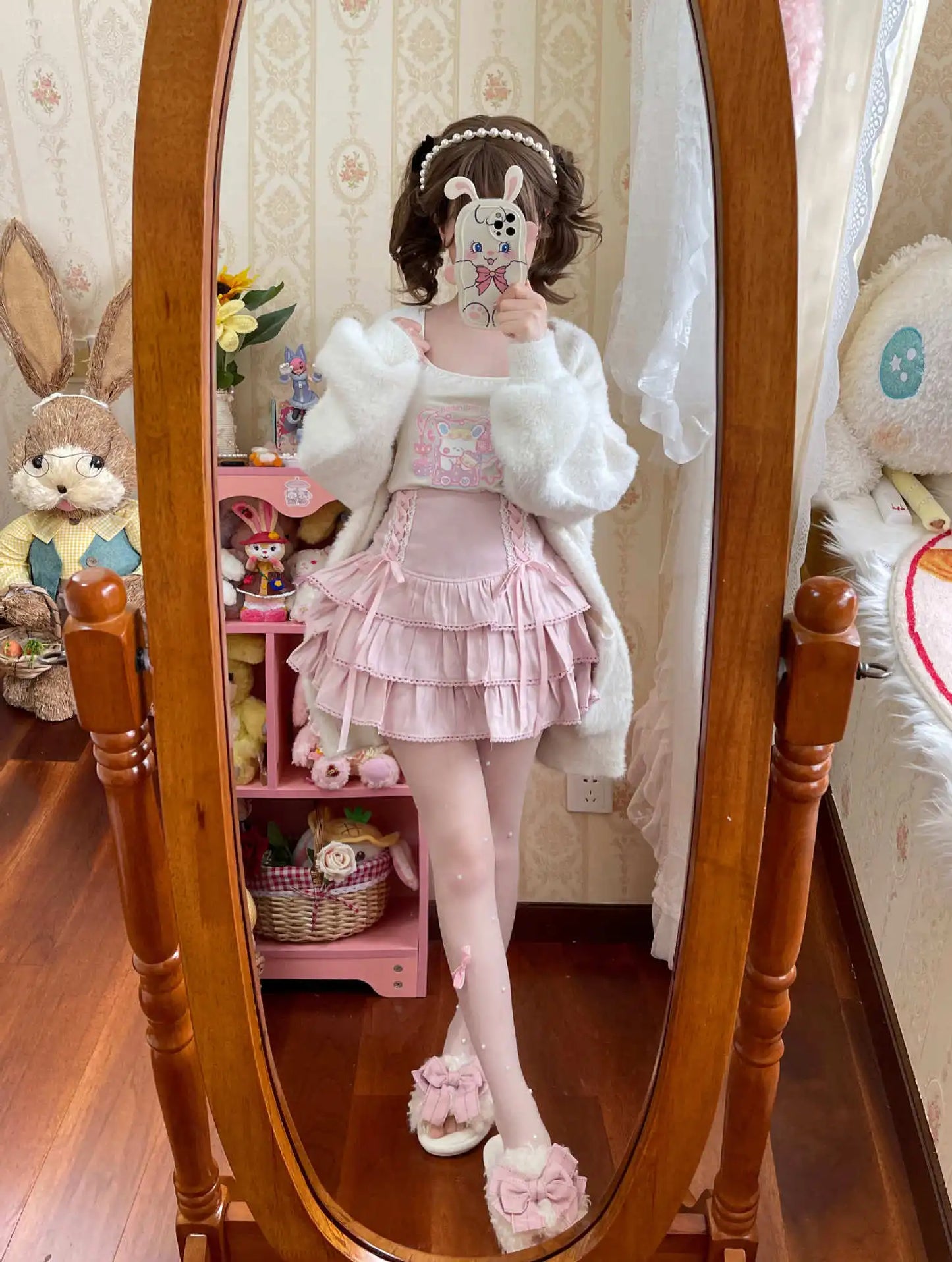 Japanese Harajuku Girls Kawaii Lace Pleated Skirts Women High Waist Bow Lace-up Fairy Y2k Aesthetic Cute Cake Mini Skirts