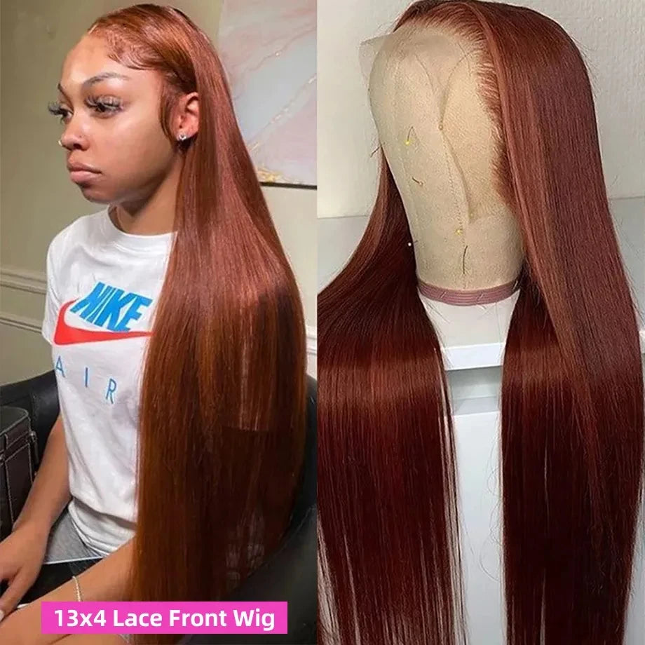 Reddish Brown Straight 13x6 HD Lace Frontal Human Hair Wig Pre Plucked 13x4 Lace Frontal Wigs Colored Brazilian 100% Human Wigs