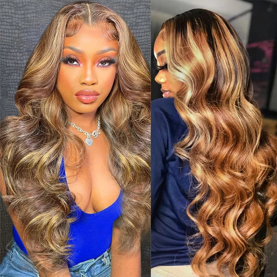 P4/27 Highlight Color Human Hair Wigs 13x4 Transparent Lace Frontal Wig Body Wave Human Hair Wig Brazilian Human Hair Wig Sale Natural Human Hair For Women 3 Day Delivery France