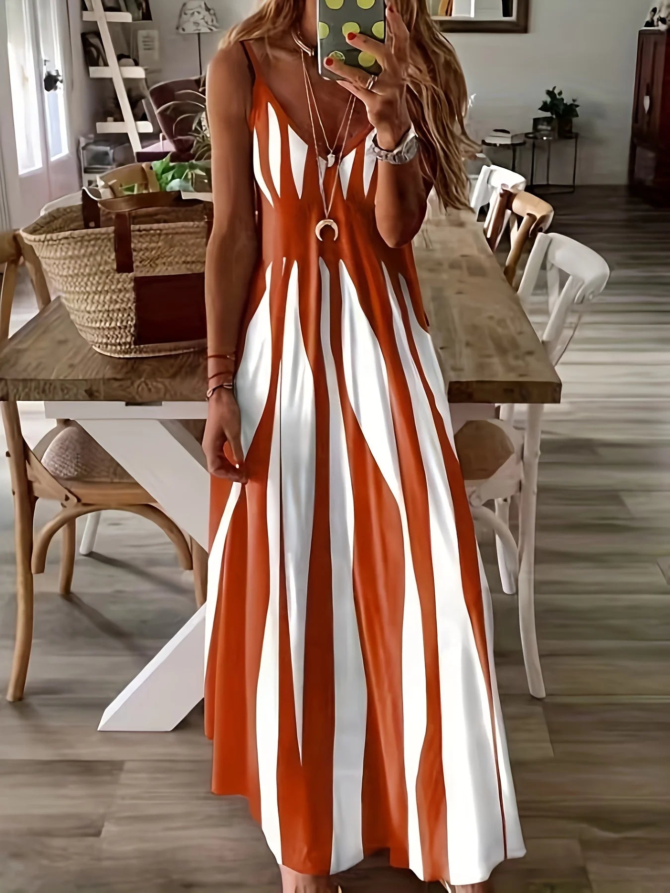 Large size positioning printed spring/summer new V-neck long dress dress