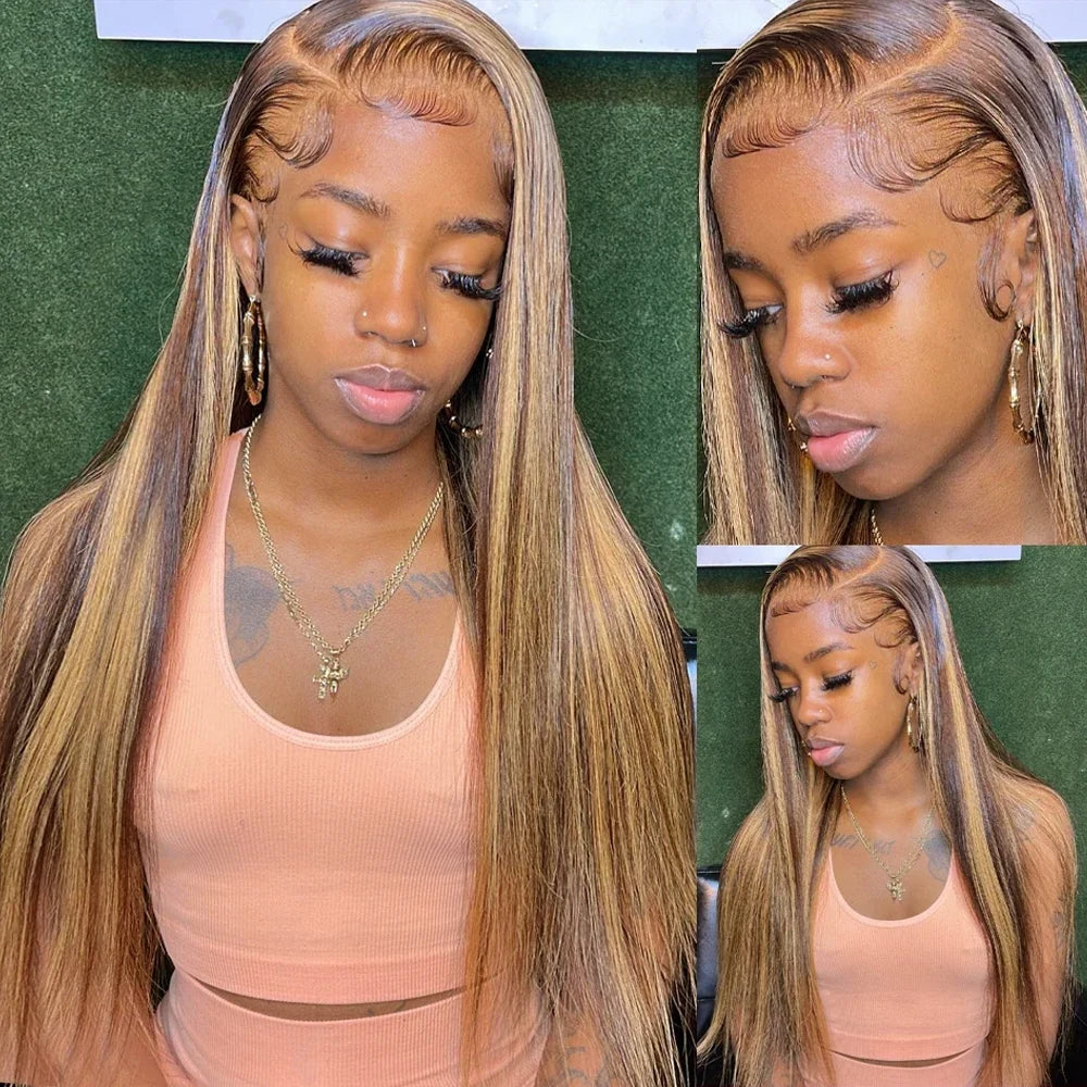 250 Density P4/27 Honey Blonde 360 Full HD Lace Frontal Wig 30 Inch Straight Lace Front Wigs Highlight Glueless Wig Human Hair